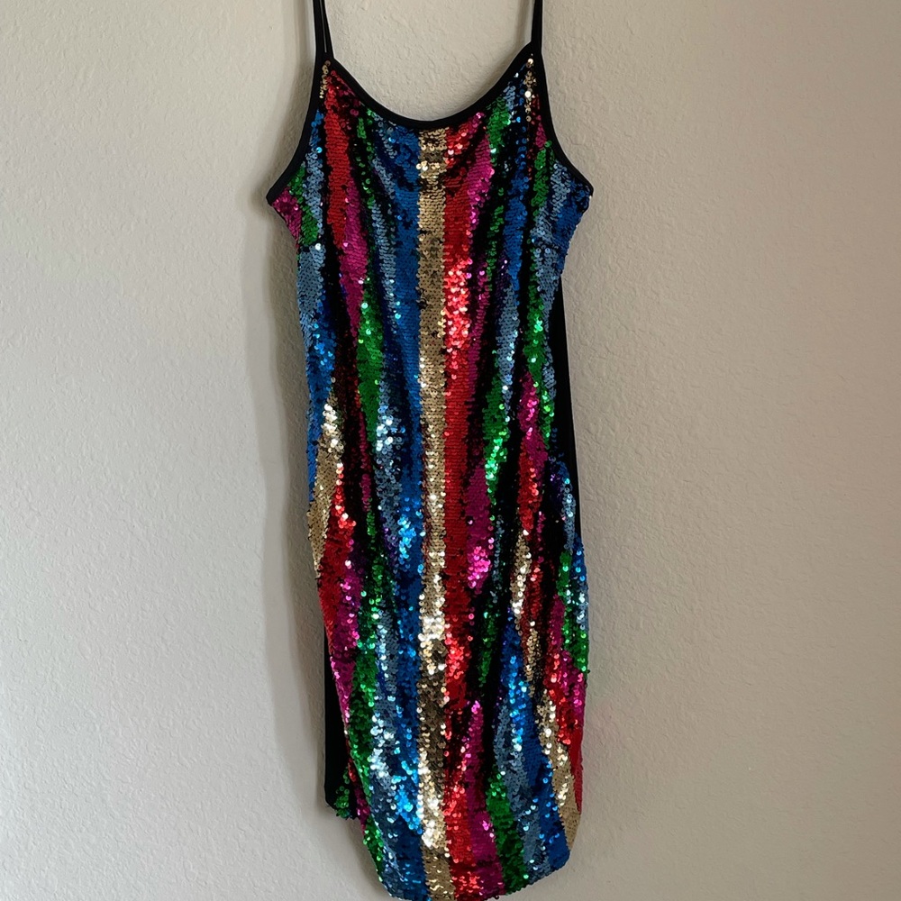Multi-Color Sequin Spaghetti Straps mini dress